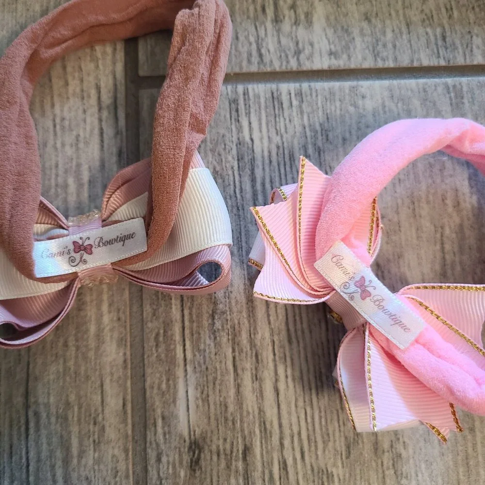 Handmade Baby Girl Headbands with Bows – Pink & White Ribbon Accent (2)